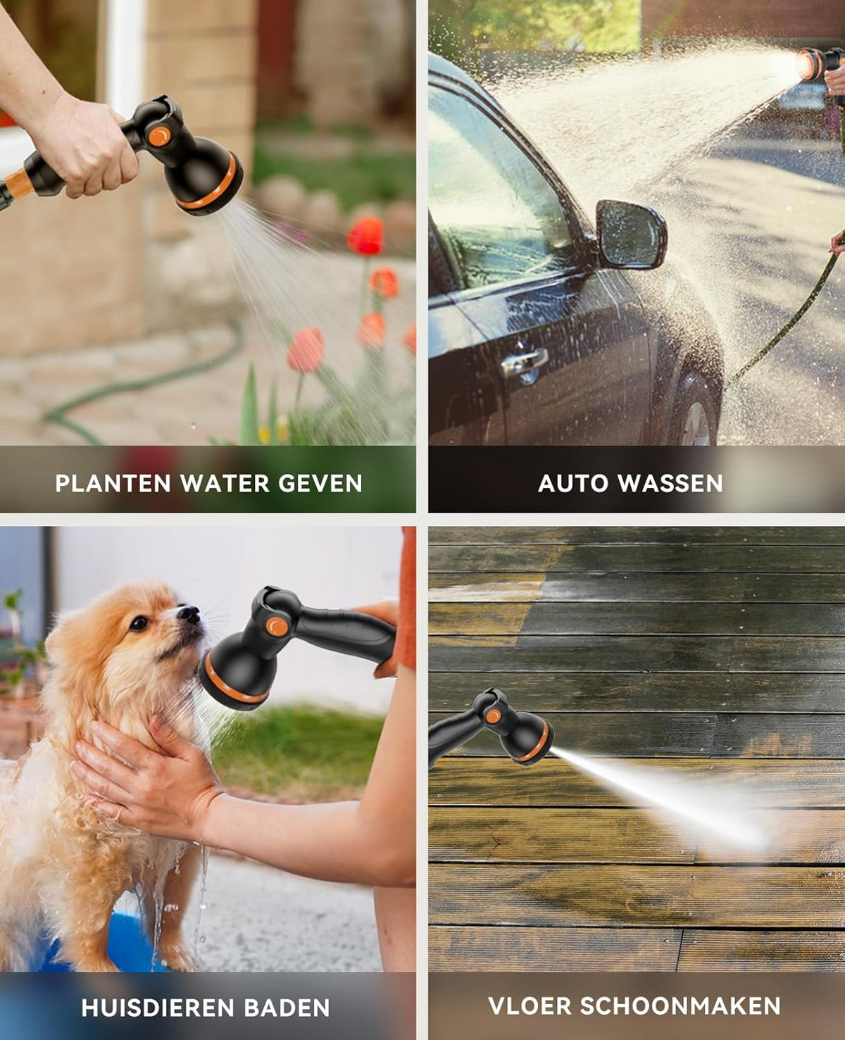 SUNPOW Slanghaspel voor Wandmontage - 35mx12mm - Willekeurige Lengte Vergrendeling, Automatisch Oprolsysteem, 180° Draaibare Beugel - 19mm Aansluiting en 10-Functie Sproeikop - Grijs