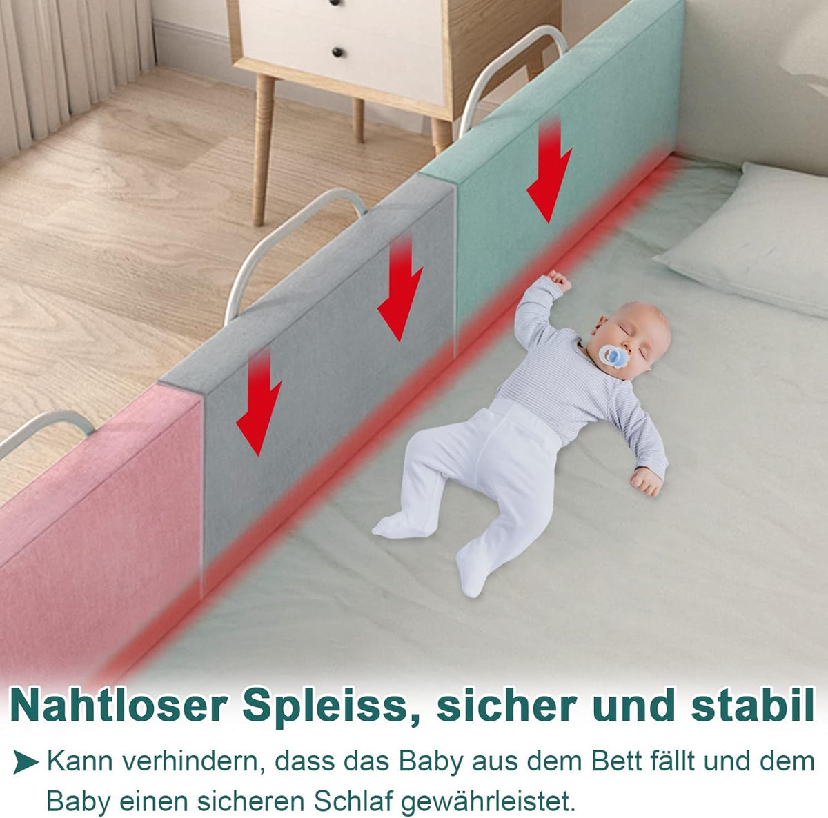 Valbeveiligingshek Kinderbed – Bedhek Peuterbed – Kinderbedbeschermer – Veiligheidshek Babybed – Bedhek Verstelbaar 200 cm – Stevig Metaal – Wasbare Stoffering