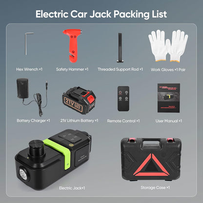 Elektrische krik, 21 V, 5 T hefgereedschap met 4000 mAh accu, waarschuwingssymbool en ledlicht, 150-540 mm hefhoogte, geschikt voor auto's, SUV, limousine, MPV, vrachtwagen en