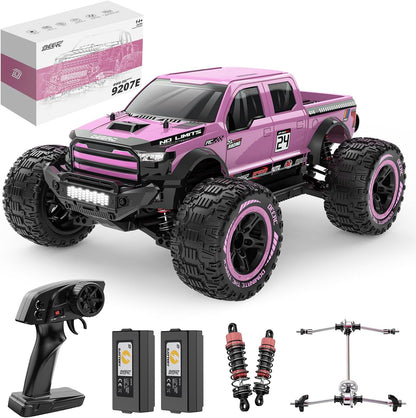 DEERC 1:10 Snelle afstandsbedieningsauto voor volwassenen, 4x4 Hobby RC Monstertruck, 48+ km/u, All Terrain High Speed RC Truck Crawler in roze met 2 accu's, speelgoedvoertuig voor kinderen