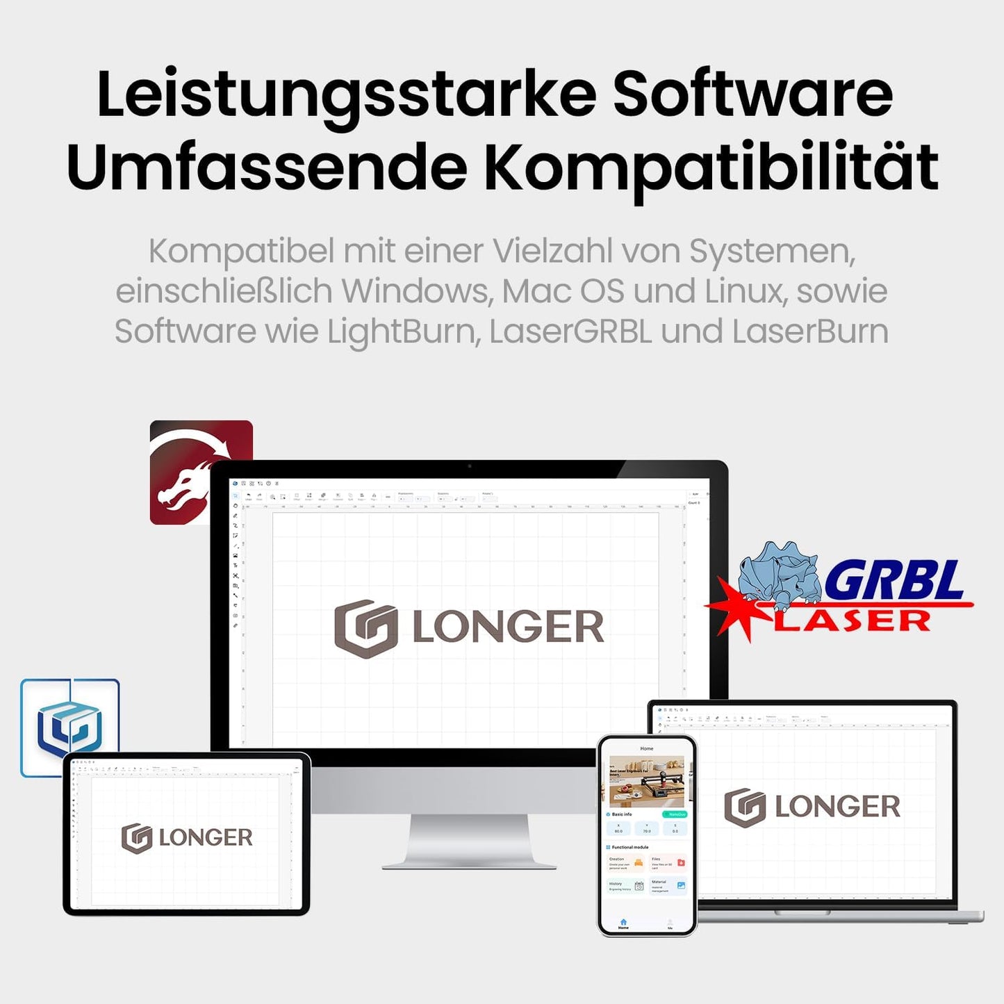 Longer 40W Laser Gravurgerät mit eigenentwickeltem Chip, 40000mW, 24000 mm/min, 3.5 Zoll Touchscreen & Offline-App Steuerung - für Metall, Holz, Acryl, Glas, Leder