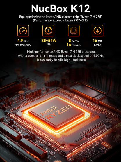 Mini Gaming PC AMD Ryzen 7 H 255 (Upgrade 8745HS, 4.9 GHz), Mini PC barebone Support DDR5, PCIE 4.0 x4, Mini Computer with USB4.0 | 2.5G LAN | Quad 4K Display | Oculink – for gaming