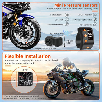 VSYSTO Motor-dashcam met 150° groothoek, dubbele lens voor en achter, 1080p motorcamera, waterdicht, met OLED-bekabelde controller, Starlight nachtzicht, TPMS, G-sensor, WDR