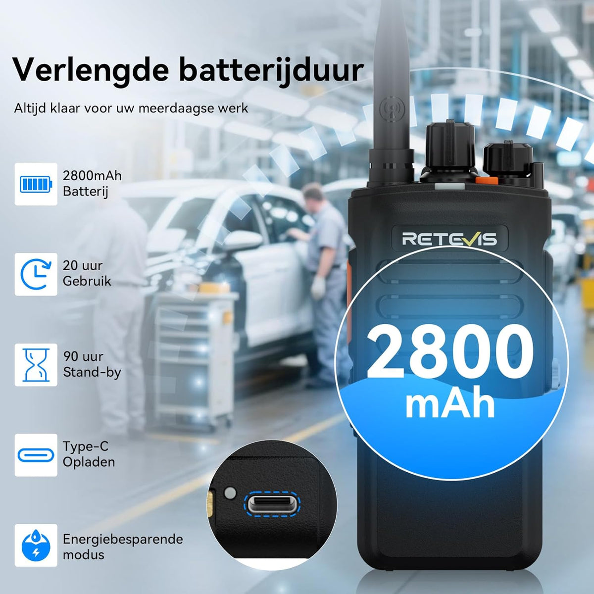 Retevis NR40 Portofoons voor Volwassenen, DMR Portofoon met Groot Bereik, IP67 Waterdicht, 2800 mAh, Robuuste Portofoon voor Logistieke Dienstverleners en Vrachtvervoerders (Zwart, 1 Stuk)