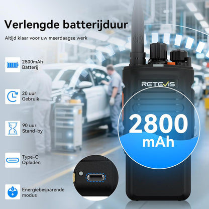 Retevis NR40 Portofoons voor Volwassenen, DMR Portofoon met Groot Bereik, IP67 Waterdicht, 2800 mAh, Robuuste Portofoon voor Logistieke Dienstverleners en Vrachtvervoerders (Zwart, 1 Stuk)