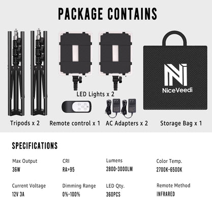 Fotoverlichting – Led Videolamp, Fotolamp, Studiolamp, Videolicht – 2 Stuks – Tweekleurig 2700-6500 K – 36 W Per Lamp, Dimbaar
