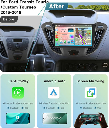6G&128G VECHTEL 9" autoradio voor Ford Transit Tourio/Custom Tourneo 2013-2018 met CarPlay Android Auto,DSP,8 Core,Bluetooth RDS/FM-radio,Wi-Fi Navi/AHD achteruitrijcamera/CANBUS