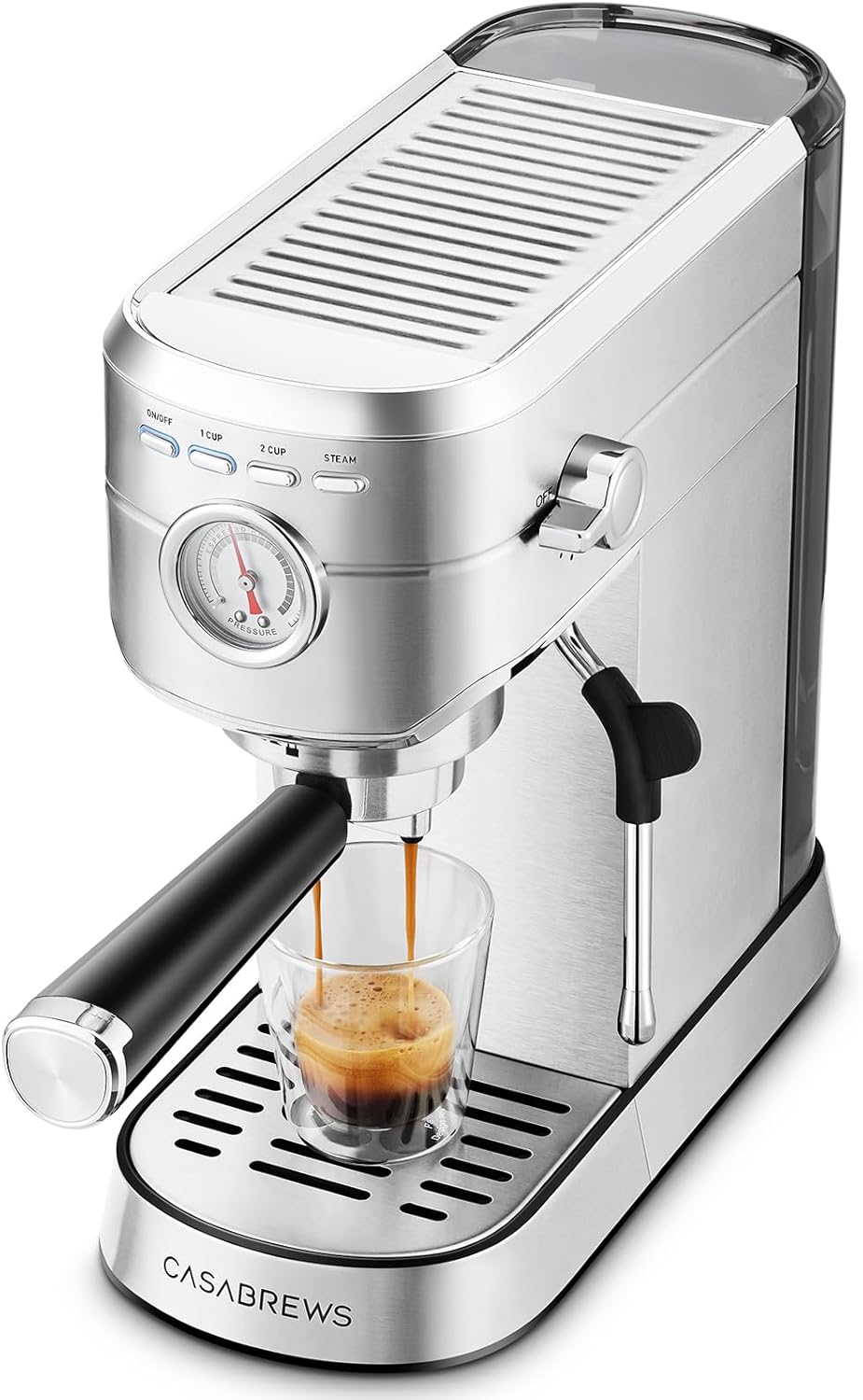 CASABREWS 5418 Espressomachine 20 Bar met Professionele Melkopschuimer voor Thuis Kleine Keuken Huishoudens Latte Cappuccino Espresso Koffiemachine Apparaat Maker,1L Afneembare Waterreservoir,Zilver