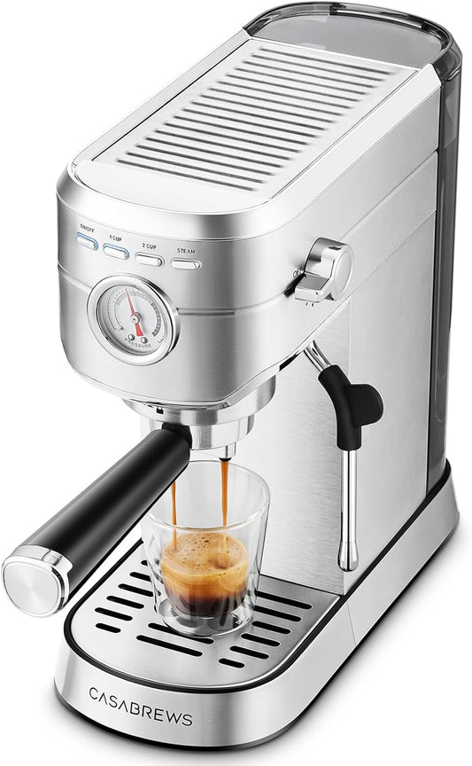 CASABREWS 5418 Espressomachine 20 Bar met Professionele Melkopschuimer voor Thuis Kleine Keuken Huishoudens Latte Cappuccino Espresso Koffiemachine Apparaat Maker,1L Afneembare Waterreservoir,Zilver