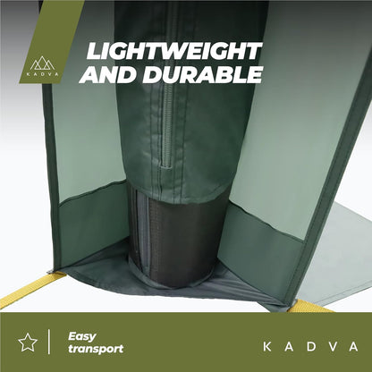 AIRcamp Base Tent, overkapping, waterdicht, 1000 mm, gelijmde naden, tunnelconstructie, 3 opblaasbare bogen, afmetingen 350 x 350 x 210 cm, inclusief pomp UPF 50+ haken, kleur groen