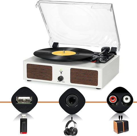 Platenspeler - Geïntegreerde Luidsprekers - Vintage Fonograaf - met Bluetooth-Riemaandrijving - 3 snelheden - voor Muziekgenot - Woondecoratie - Hout - Wit