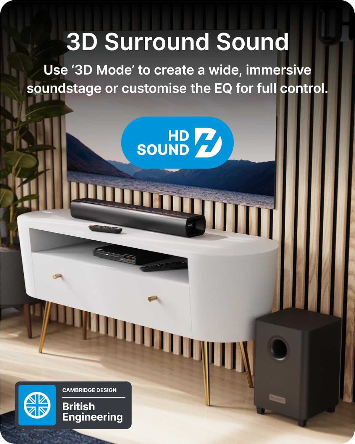MAJORITY Naga 60 Plus Soundbar voor tv-toestellen, 300 W, 2.1 soundbar met subwoofer, HMDI ARC, geluidssysteem, wandmonteerbaar geluidssysteem, inclusief afstandsbediening