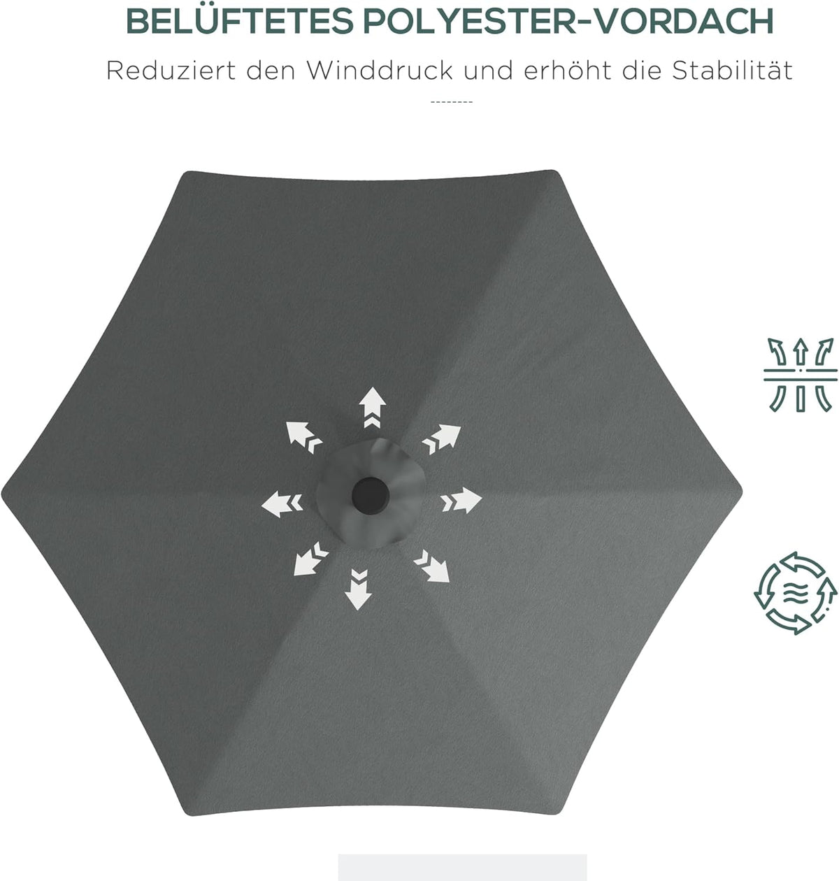 Parasol – Zweefparasol – Balkonparasol – Tuinparasol – Stokparasol – Ø290 cm – Met LED-verlichting – Windbestendig Stalen Frame