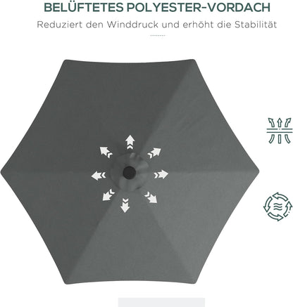 Parasol – Zweefparasol – Balkonparasol – Tuinparasol – Stokparasol – Ø290 cm – Met LED-verlichting – Windbestendig Stalen Frame