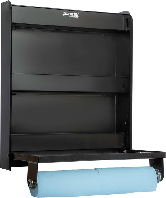 Extreme Max 5001.6037 aluminium werkstation opbergkast w/uitklapbare werklade en papieren handdoekenrek organizer voor gesloten raceaanhangwagen, winkel, garage, opslag - zwart