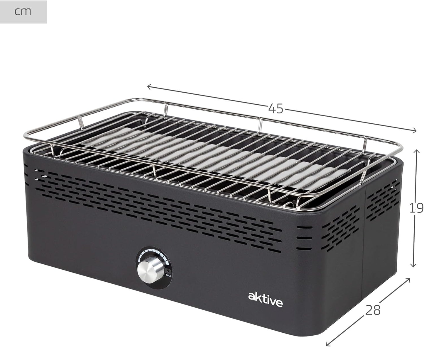Aktive Draagbare houtskoolgrill, oplaadbaar, rookvrij, rechthoekig, druppelbescherming, afmetingen 45 x 28 x 19 cm, inclusief draagtas, terras-grill, balkon (63004)