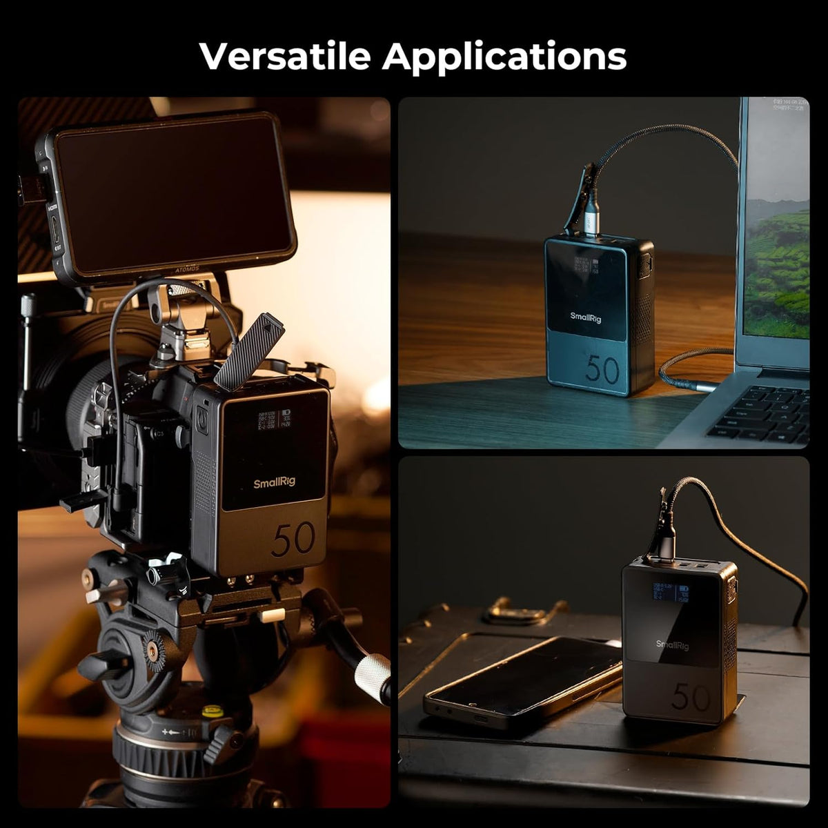 SMALLRIG V Mount Battery VB50, 50Wh / 3400mAh V-Mount Battery with PD 45W USB-C Fast Charging, with D-TAP, USB-A, Dual DC Ports, OLED Screen, for DSLR Camera, Camcorder, Monitor, Phone, Black - 3579B