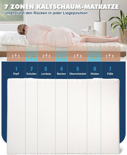 IDEA Matras, 120 x 200 cm, orthopedische 7 zones koudschuimmatras, 2-in-1, hardheidsgraad H2 en H3, zacht en stevig), hoogte 18 cm, Öko-Tex gecertificeerd (18 cm, 120 x 200 cm)