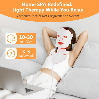 Led-Lichttherapiemasker voor Gezicht en Hals – Led Gezichtsmasker – Gezichtsmasker – Led Masker – Lichtmasker – 175 Ledlampjes – 7 Lichtstanden en 850 Nm Infrarood – Wit