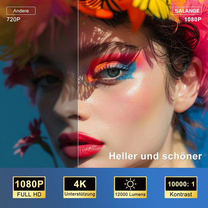 Salange Mini-beamer, 4K, ondersteunt Android 11, smart projector, Portable 5G WiFi 6 BT 5.3, mini-projector, Full HD 1080p, autokeystone, kleine mobiele telefoon beamer, thuisbioscoop outdoor, zwart