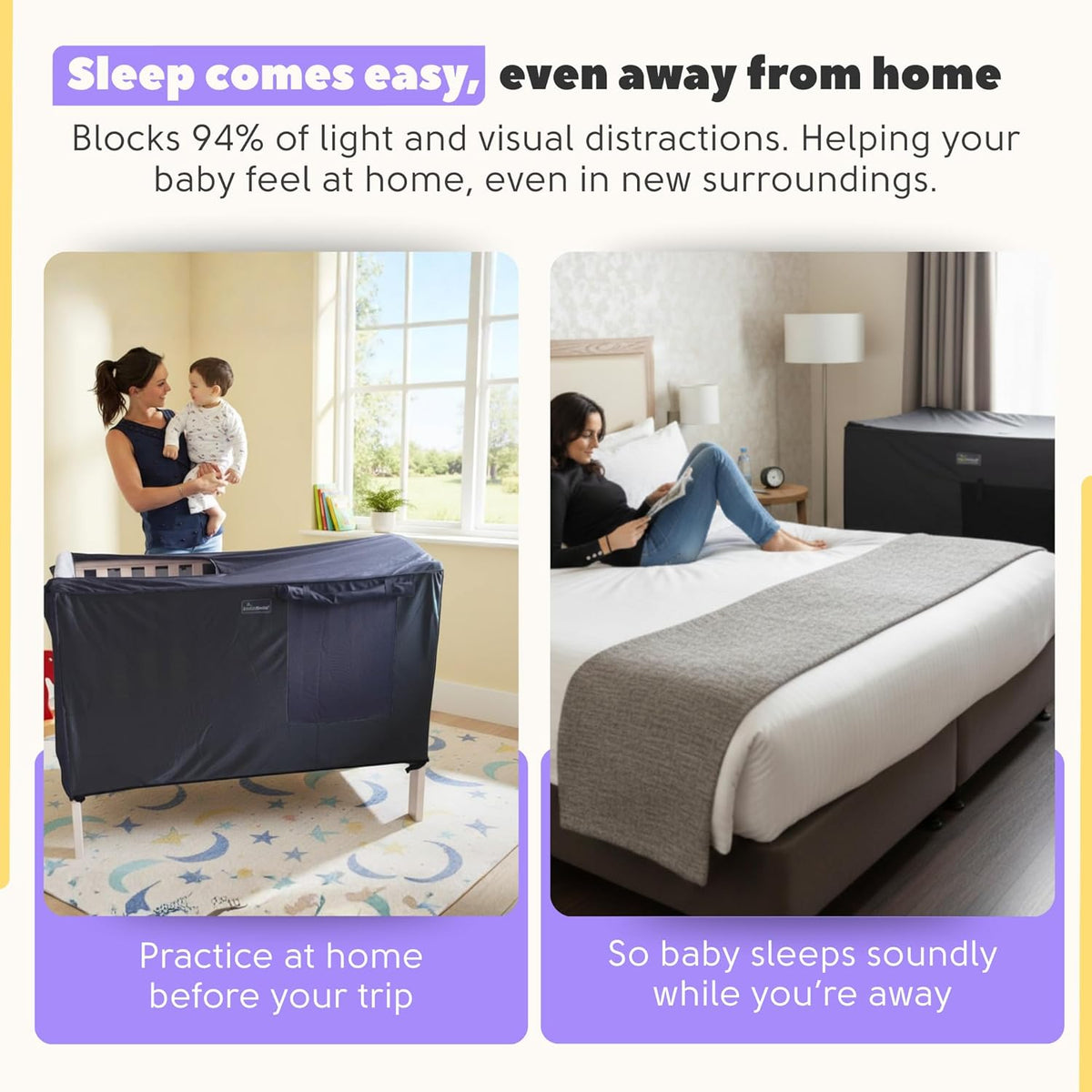 SnoozeShade Voor babybedden, verduisterende luifel en overtrek voor babybedden (voor waarvoor een matras van 140 cm x 70 cm nodig is), luchtdoorlatend netweefsel voor katten en muggennet voor