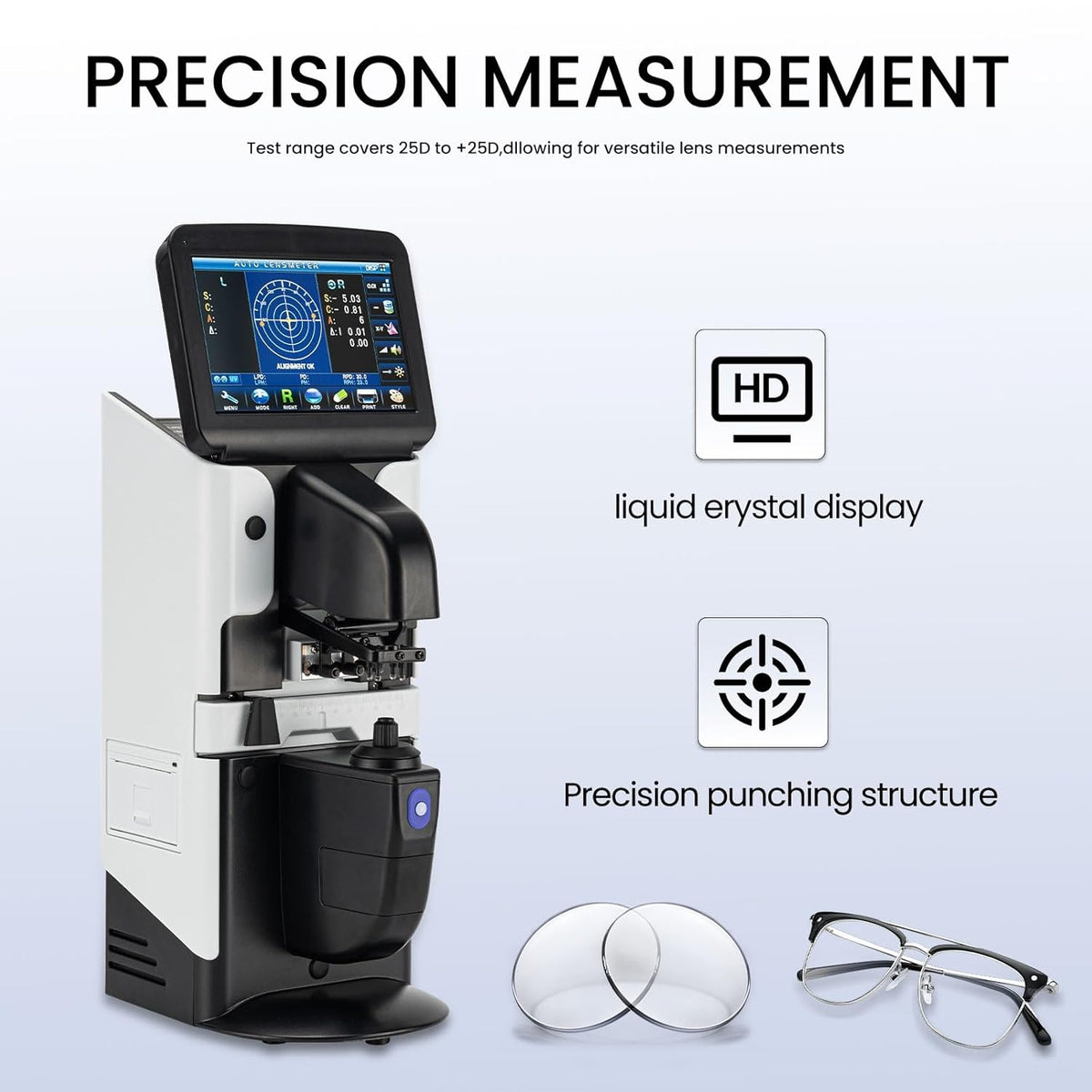 LCD Lensometer Focimeter Lens Meter 7 inch Screen Touchscreen Focimeter Nieuwe Digitale Auto PD UV Printer PD Meter JD-2600A