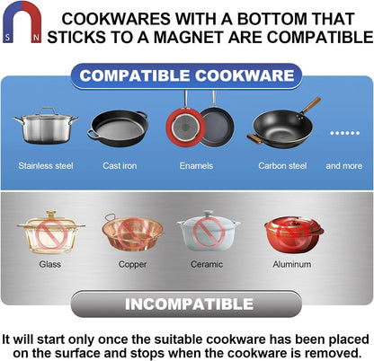 Commerciële inductiekookplaat 3500 W - 190-275 V - commerciële inductiekookplaat met 16 standen, 60-240 °C, 18 uur timer, roestvrij staal en glas