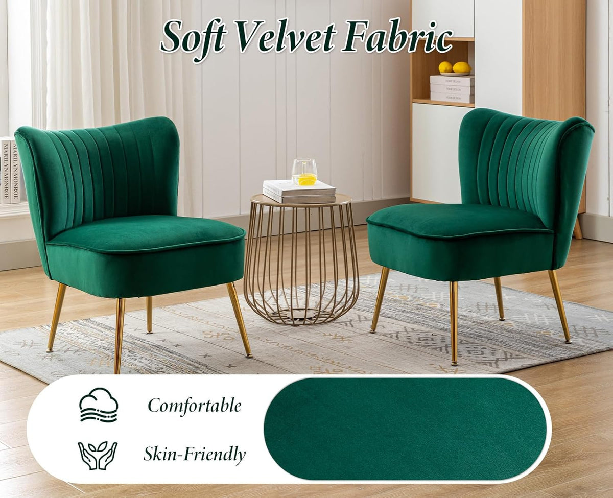 chairus Velvet Tub Chair No Armrest Single Sofa Chair with Metal Legs Upholstered Accent Chair Modern Long Chair for Balcony Living Room (Green-1) - QUORE