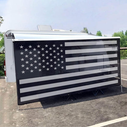 Tentproinc RV luifel zonnescherm 7' X 12' 3'' (Amerikaanse vlag) zwart gaas zonnescherm camper trailer luifel schaduwscherm UV-blokker voltooide kits