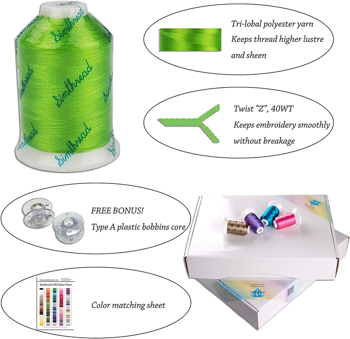 Simthread 120 Madeira Kleuren Polyester Machine Borduurgaren Kit 550Y (500M) Vergelijkbaar met Madeira en Robinson-Anton Kleuren 40 Gewicht voor Thuis Borduurwerk Naaimachines