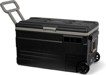 Steamy-E Single Zone 75 Roller, Elektrische Compressor Koelbox op Wielen, 74 Liter, Zwart, 12V/230V, voor vriezen en koelen van -20 tot +20, ideaal voor op de camping