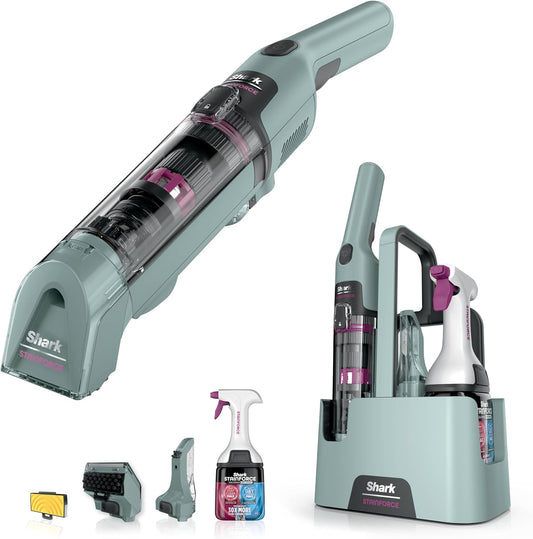 Shark StainForce snoerloze vlekkenverwijderaar, lichtgewicht en draagbare vlekkenverwijderaar voor tapijten, bekleding, trappen, auto's, met opvangbak, accessoires en 2x reinigingsoplossing, HX100EUCP