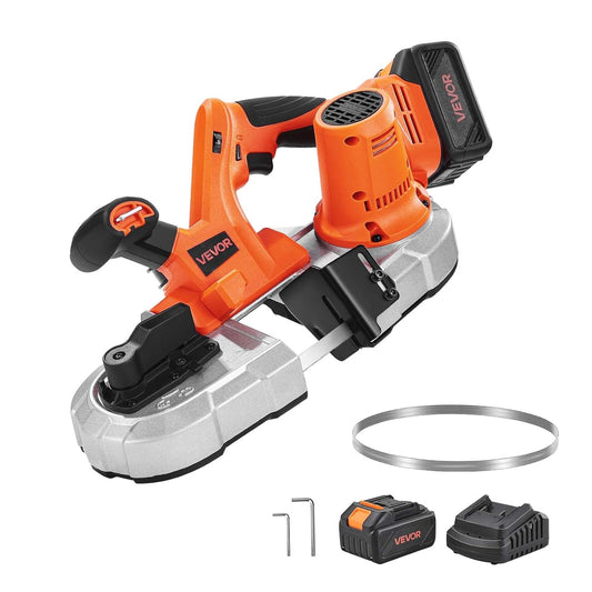 VEVOR 20 V cordless band saw, 65 x 65 mm cutting depth, metal band saw with brushless motor, 4000 mAh battery and charger, 0-192 m/min variable speed, ideal for cutting metal and wood