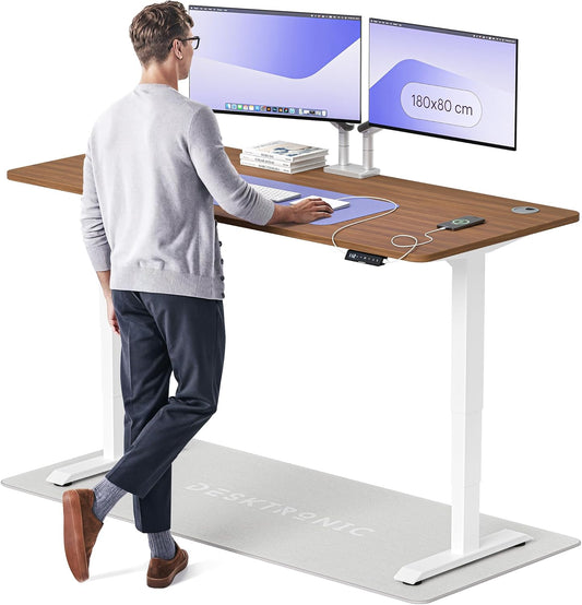 Desktronic Desk Sit-Stand - 180x80 cm - Height Adjustable Desk with USB/USB-C, 3 Memory Modes, Dual Motor and Touchscreen Control Electric Table for Comfort and Productivity. - QUORE