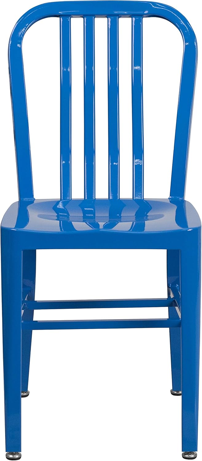 Flash Furniture Commerciële stoel voor binnen en buiten, van metaal, 2 stuks, blauw