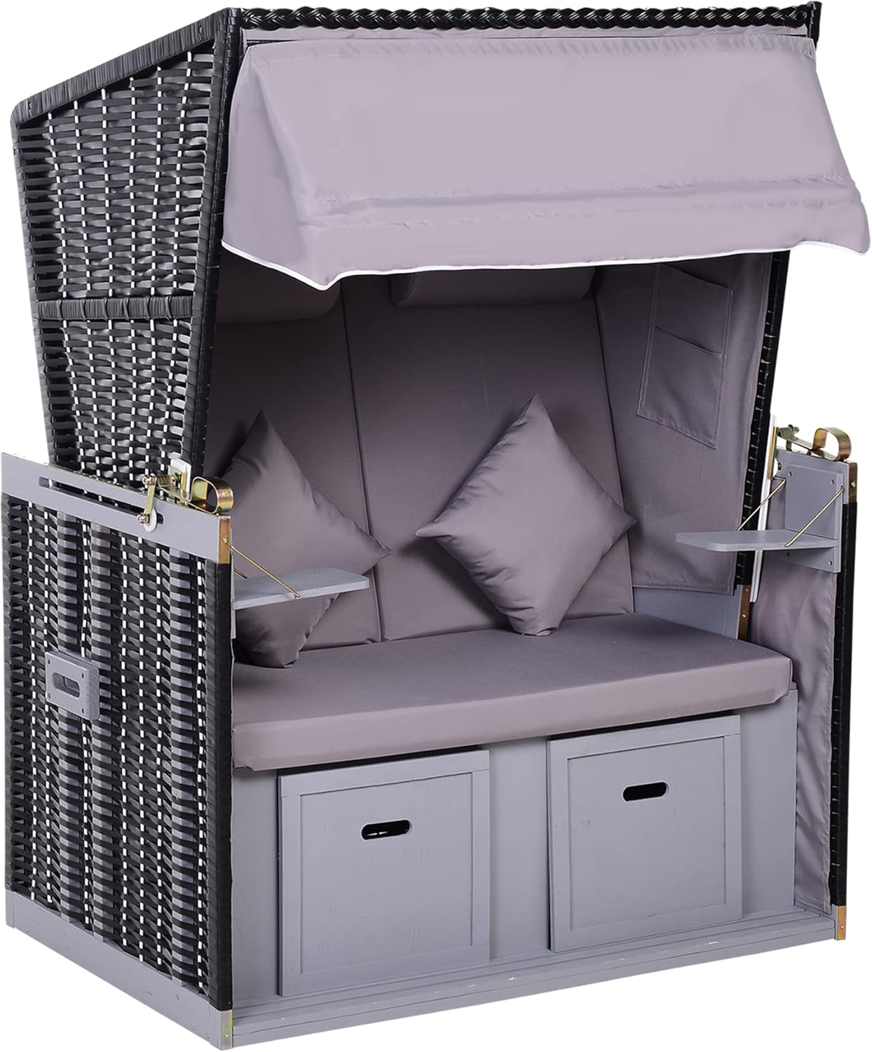Outsunny Beach Chair Sun Lounger with Protective Cover for Cup Holders PE Rattan Grey 118 x 79 x 150 cm - QUORE