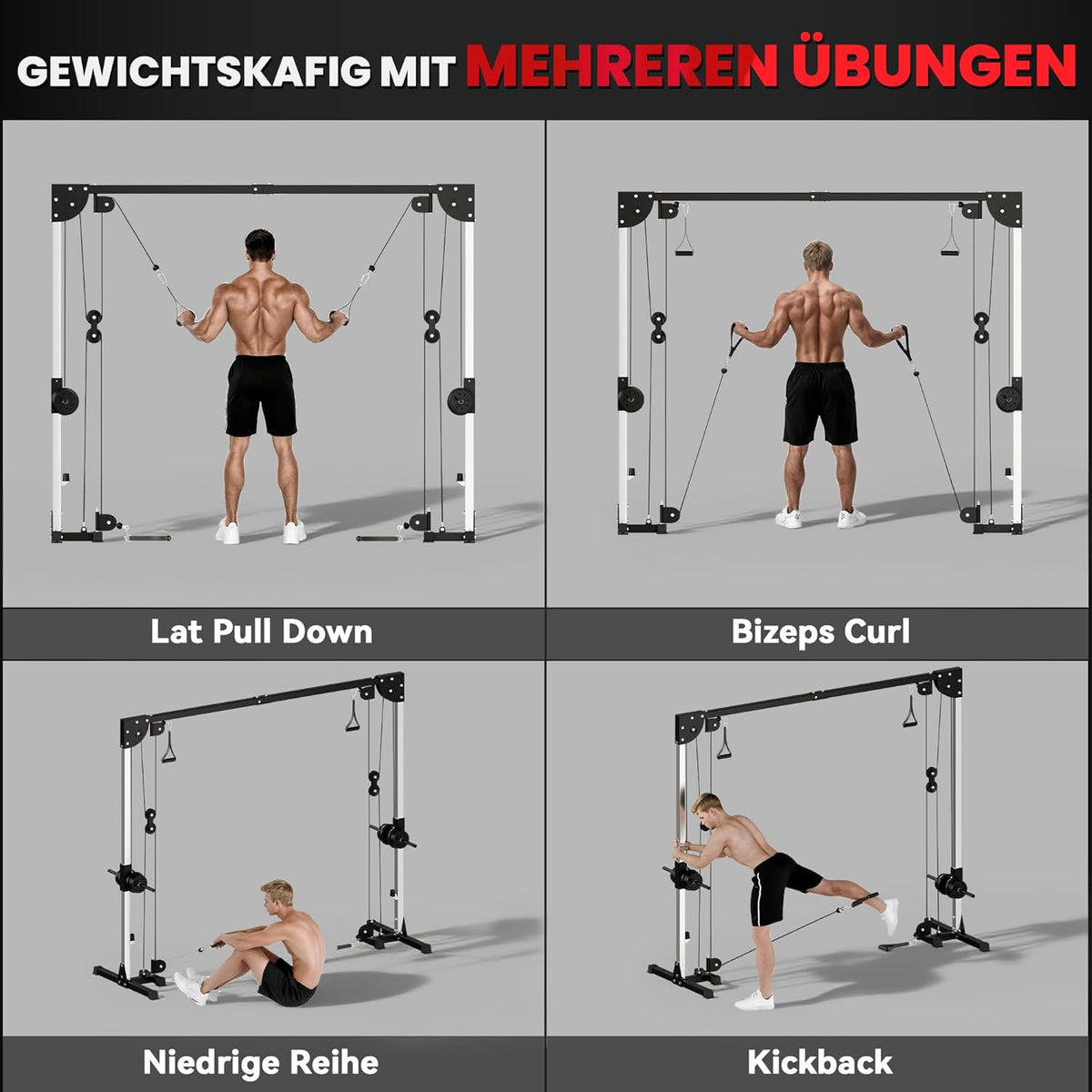 Krachtstation – Cable Crossover – Fitnessstation – Thuisgym – Trainmachine – Dubbele Kabels – Gewicht Instelbaar Tot 100 kg – Stalen Frame 245x85x207 cm – Zwart - QUORE