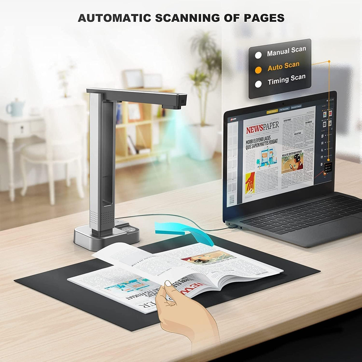 JOYUSING 16 MP boek- en documentscanner, 2e generatie automatische afvlak- en loslooptechnologie, A3, A4, OCR, conversie naar PDF/Word/Txt/Excel op Windows en PDF