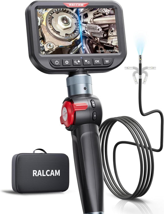 Ralcam Endoscoopcamera met licht, endoscoopcamera met 180° beweegbare kop, 6,5 mm dual-sonde, 5 inch HD-display, inspectiecamera, IP67 waterdicht, buiscamera met 1,5 m halfstijve kabel en 6 + 1 leds