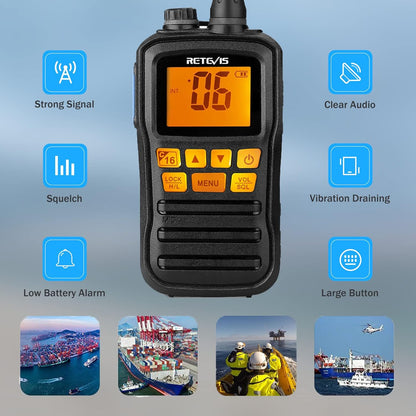 Retevis RM01 Handheld Radio, IP67 Waterdichte Marine Walkie Talkie Trillingen Drijvende Schip Transceiver Handheld Radio voor Varen Kajakken Visser (Zwart, 2 Pack)