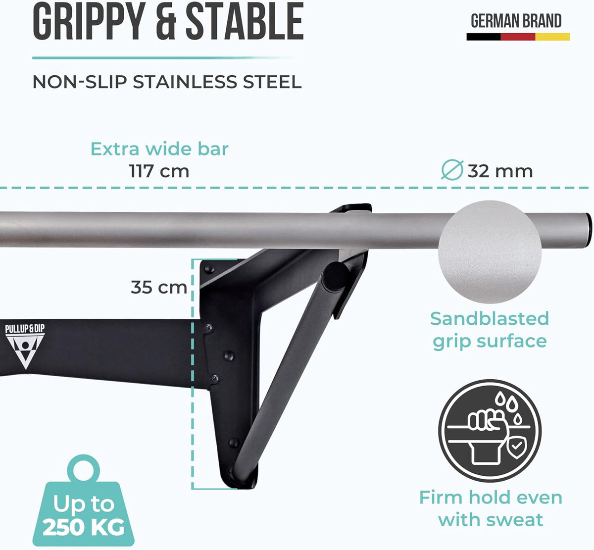 PULLUP & DIP - Muscle Up Pull-Up Bar for Wall – Outdoor & Indoor | Calisthenics | Stainless Steel Weatherproof Pull-Up Bar for Front Lever, Back Lever & Home Gym - QUORE