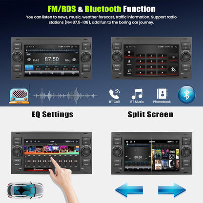 2+64G Android 13 7'' Touchscreen Autoradio für Ford Focus/C-Max/S-Max/Galaxy/Fusion/Transit Connect mit Carplay & Android Auto Radio mit Bluetooth WiFi GPS FM/RDS 36EQ SWC+Rückfahrkamera&Mic