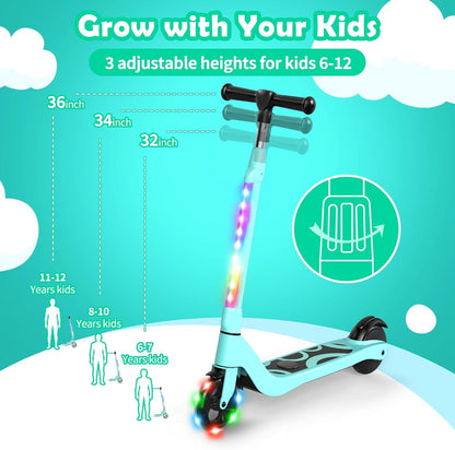 SISIGAD Elektrische Step voor Kinderen van 6-12 Jaar, Kids E Scooter 5.3 Inch E Step met Kleurrijke LED-verlichting en 3 Verstelbare Hoogte, Kids Elektrische Scooter Max Belasting 70kg, Max 10km/h