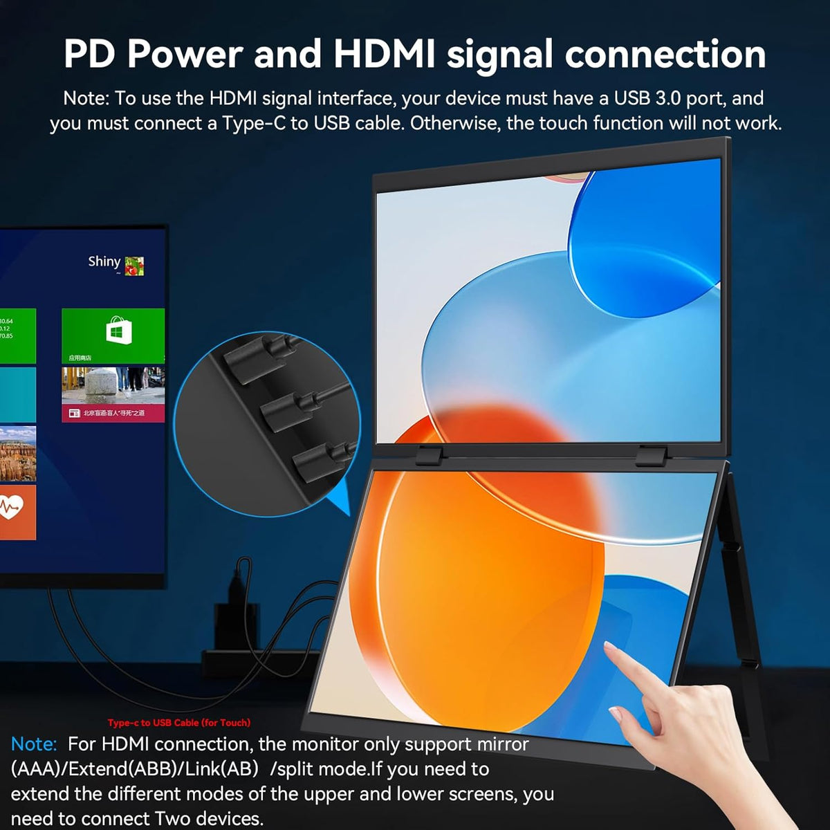 Kenowa Touch Screen Dual Portable Monitor, 15.6 Inches, Foldable Dual Screen, 100% sRGB, IPS Extension, Foldable Monitor with Mini HDMI/USB-C/Speaker, for Laptop/PC/Phone/Mac/PS4/Switch - QUORE