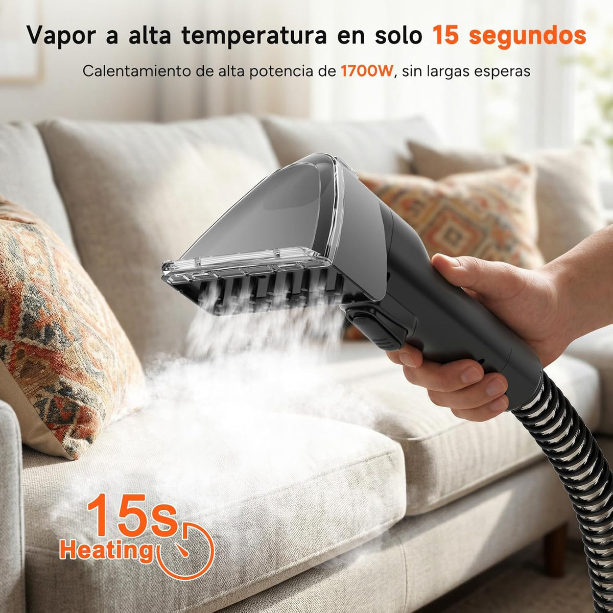 Woox Aspiradora de Agua Tapiceria portátil con vapor caliente, Máquina limpiadora de alfombras 15Kpa de alta succión con accesorios exclusivos Limpiador a vapor 2 en 1 para tapicerías, coches