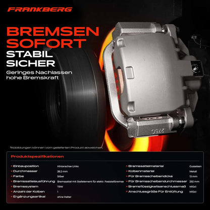 Frankberg 1 x remklauw achteras links compatibel met Leaf ZE1 Electric Qashqai II SUV J11 J11 X-Trail T32 T32R T32RR vervanging # 440114CA0B