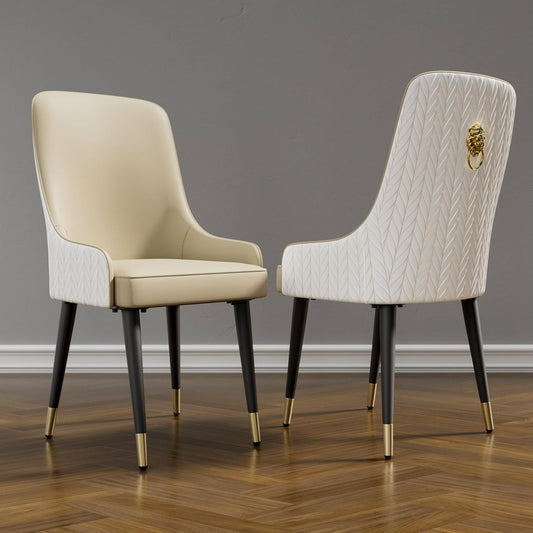 FATIVO Eetkamerstoelen, 2 stuks, luxe leer, gestoffeerd, kunstleer, hoge rugleuning, Scandinavisch, modern, comfortabel (beige)