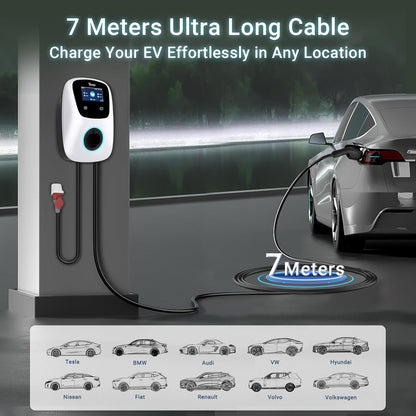 Tera Smart EV oplader type 2 Wallbox met app, 11 kW, 16 A, 400 V, CE & TÜV met wifi en bluetooth, 7 m laadkabel met opladerhouder, thuis, Wallbox CEE, 3-fasen stekker voor EVs & PHEV W01, wit