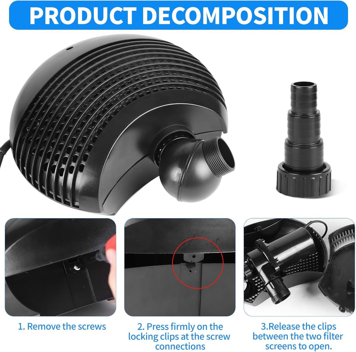 DBREAKS Vijverpomp voor buiten, 155 W, 10.000 l/h, vijverpomp met kabel 10 m, energiebesparend, verstelbare tuinfilterpomp, 320 x 215 x 120 mm, voor koi, beek, watervallen