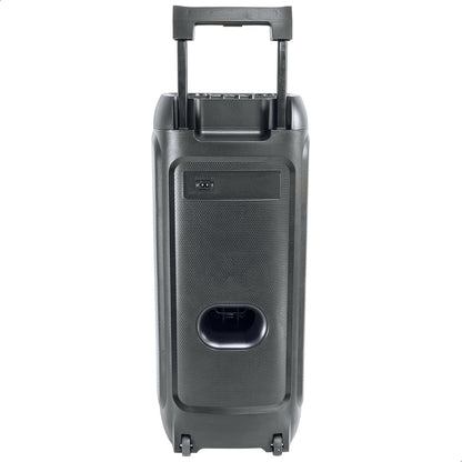 Mooving Sound - MS-MAGICSOUND1000-2x10"/1000W batterij gevoede luidspreker met lichteffect aan de voorzijde en 2 draadloze microfoons - Bluetooth/USB/AUX/MicroSD en TWS - Zwart